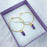 Amethyst Earrings | Pencil Earring | Birthstone Earring | Gold Electroplated Earring | Gemstone Earring | Hoop Earring